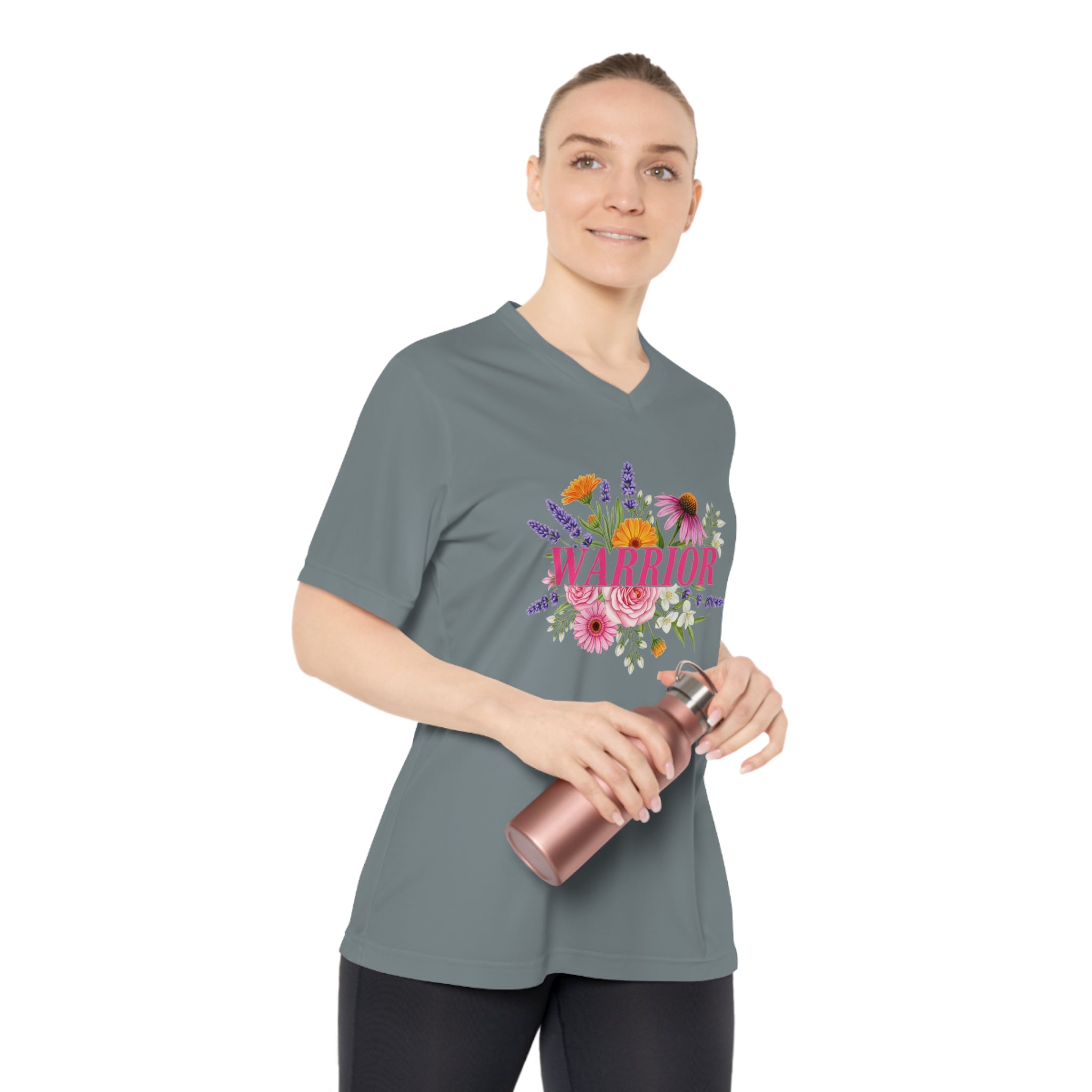 Breast Cancer Warrior Shirt, Women's Performance V-Neck, UPF 40+ Sun Protection Tee, Inspirational Gift for Survivor
