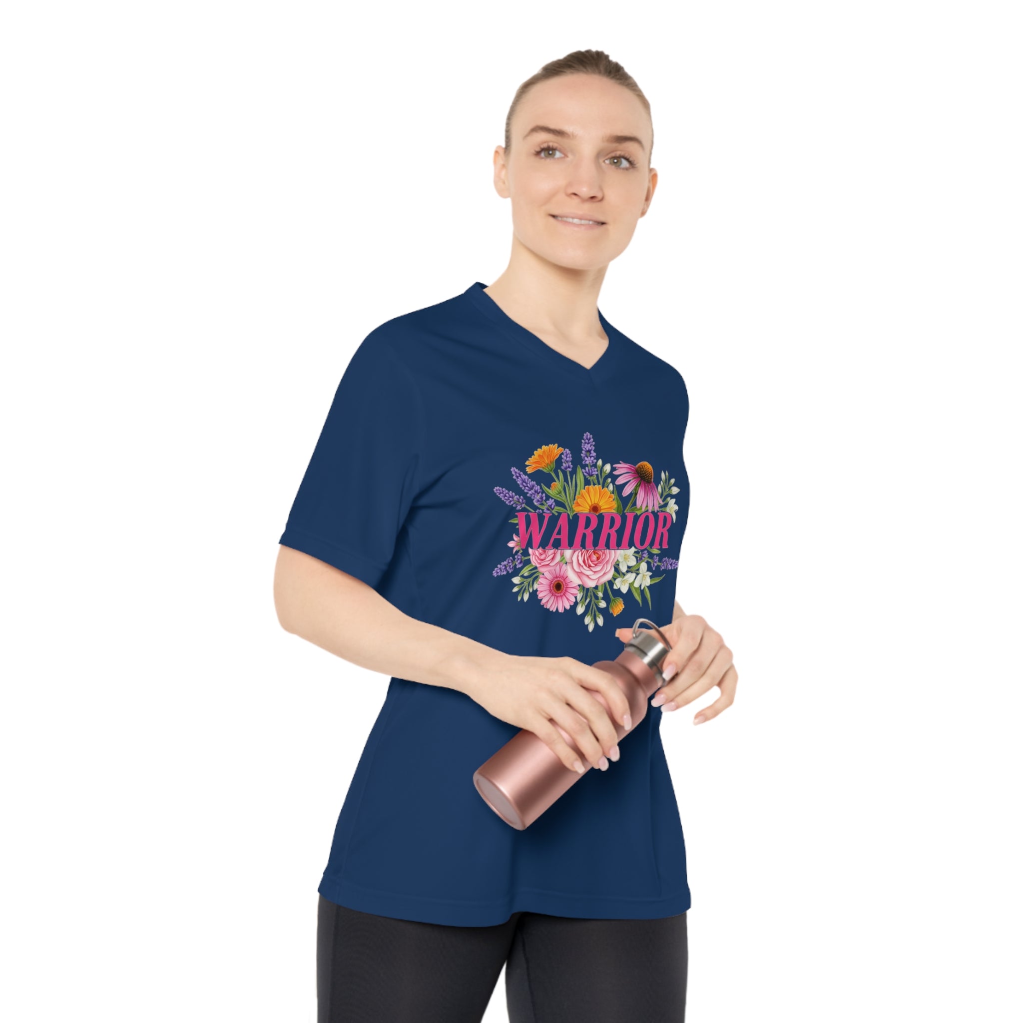 Breast Cancer Warrior Shirt, Women's Performance V-Neck, UPF 40+ Sun Protection Tee, Inspirational Gift for Survivor