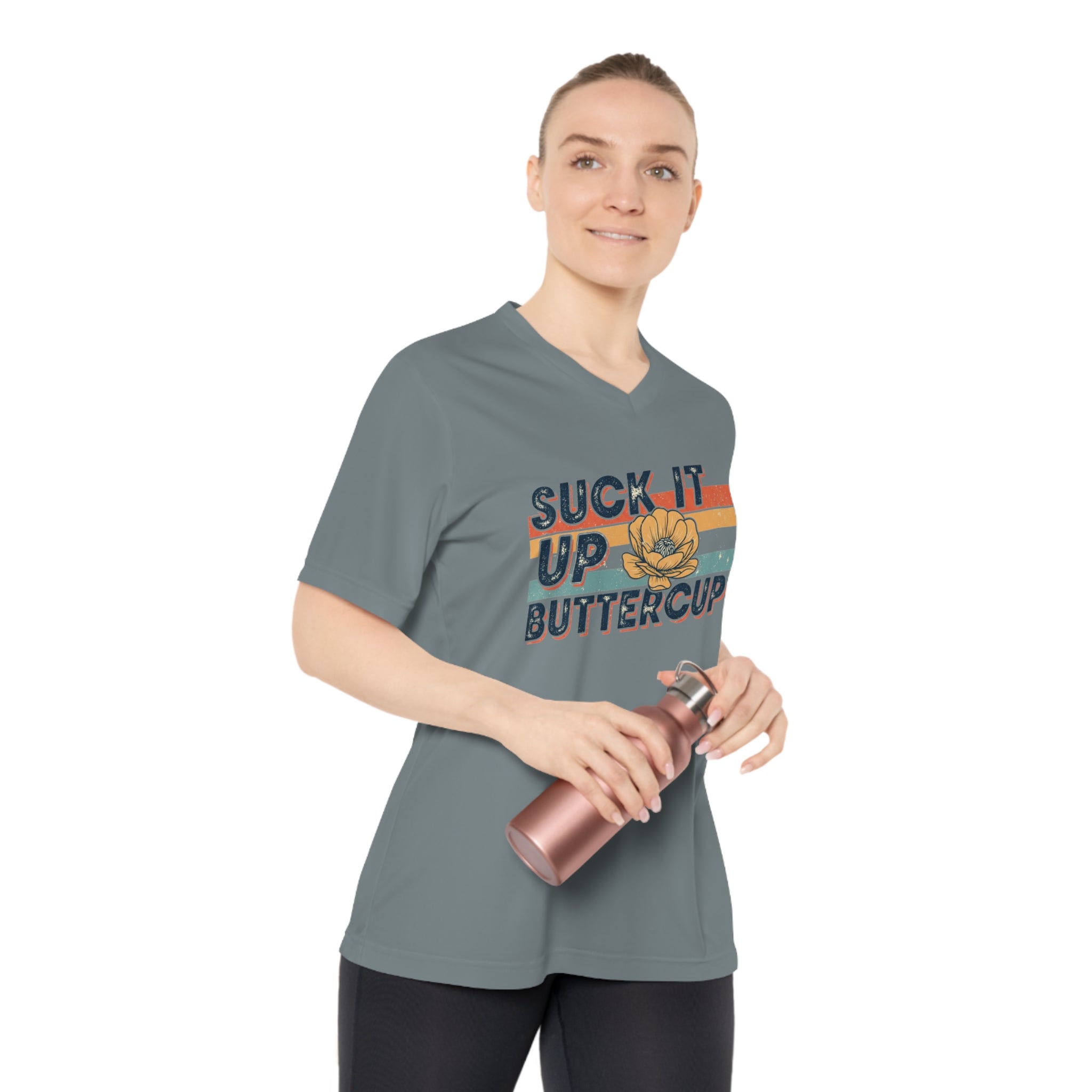 Suck it up Buttercup, Fitness Apparel, Inspirational Gift, Running Top, Casual Wear, Women's Motivational V-Neck T-Shirt