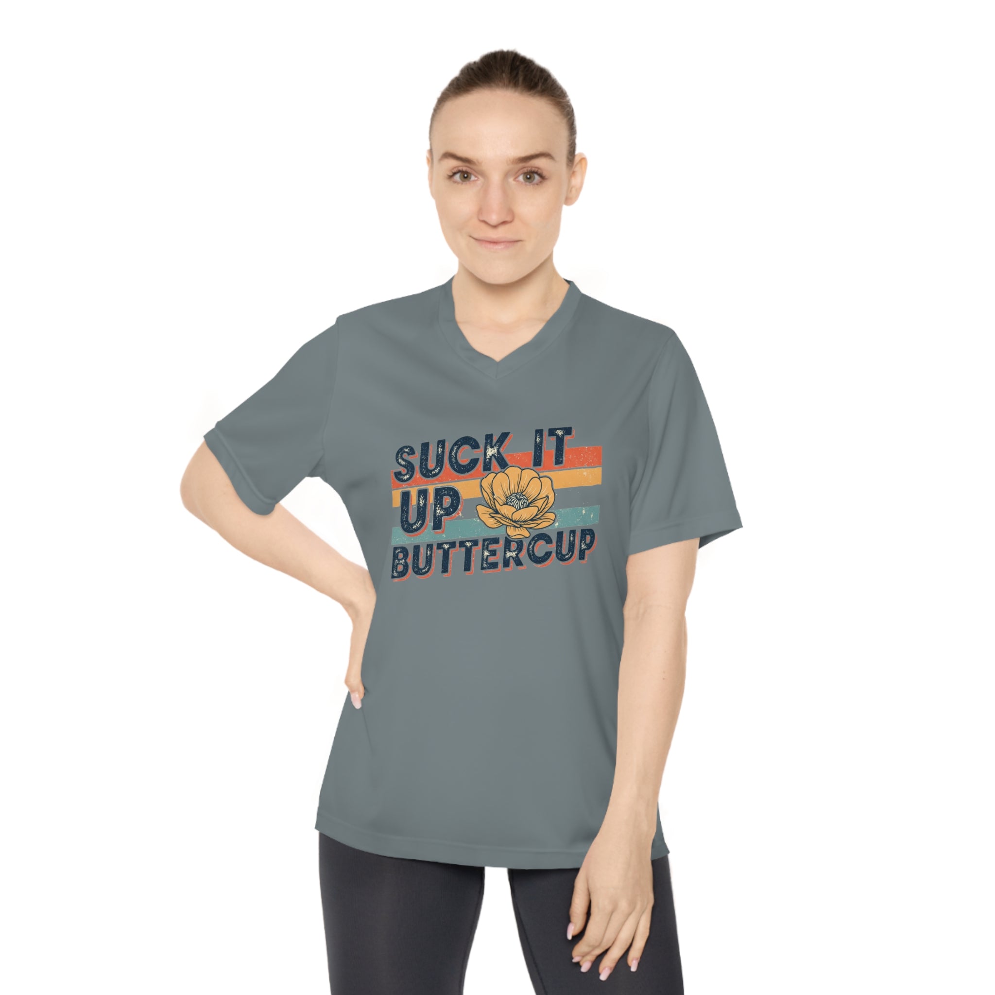 Suck it up Buttercup, Fitness Apparel, Inspirational Gift, Running Top, Casual Wear, Women's Motivational V-Neck T-Shirt