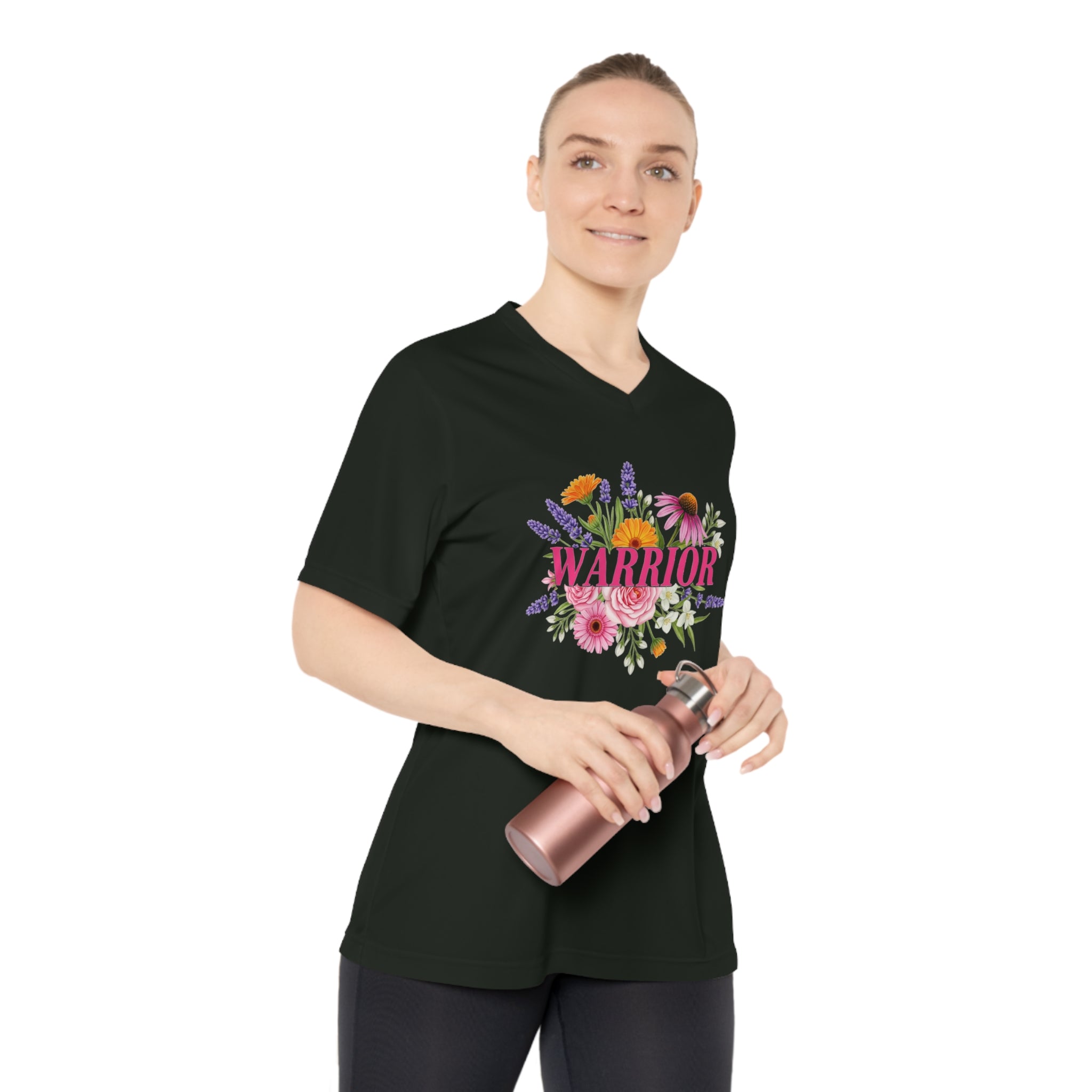 Breast Cancer Warrior Shirt, Women's Performance V-Neck, UPF 40+ Sun Protection Tee, Inspirational Gift for Survivor