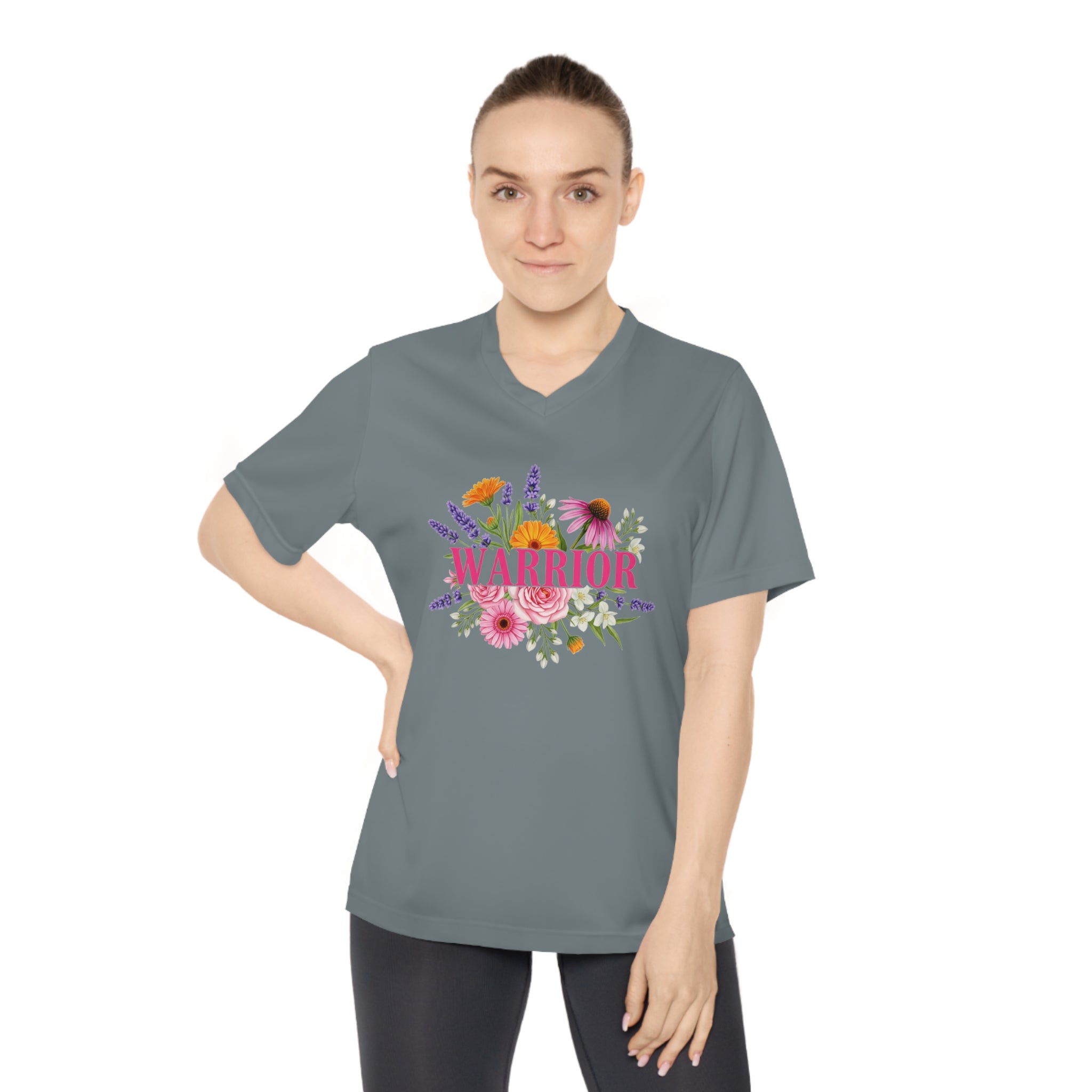Breast Cancer Warrior Shirt, Women's Performance V-Neck, UPF 40+ Sun Protection Tee, Inspirational Gift for Survivor