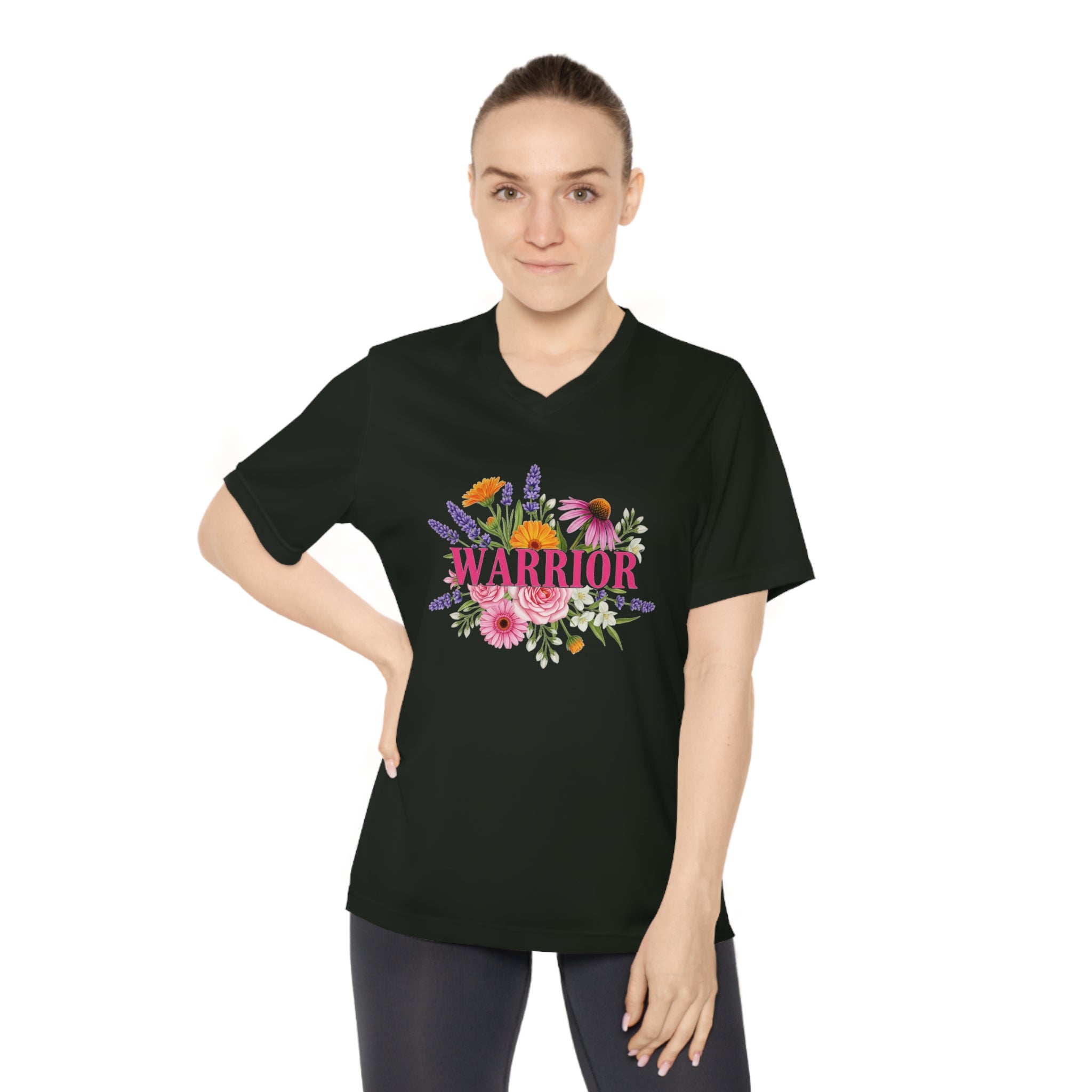 Breast Cancer Warrior Shirt, Women's Performance V-Neck, UPF 40+ Sun Protection Tee, Inspirational Gift for Survivor