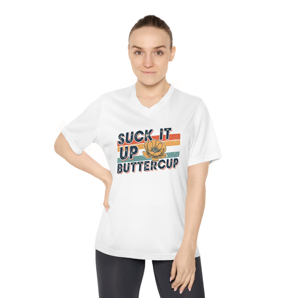 Suck it up Buttercup, Fitness Apparel, Inspirational Gift, Running Top, Casual Wear, Women's Motivational V-Neck T-Shirt
