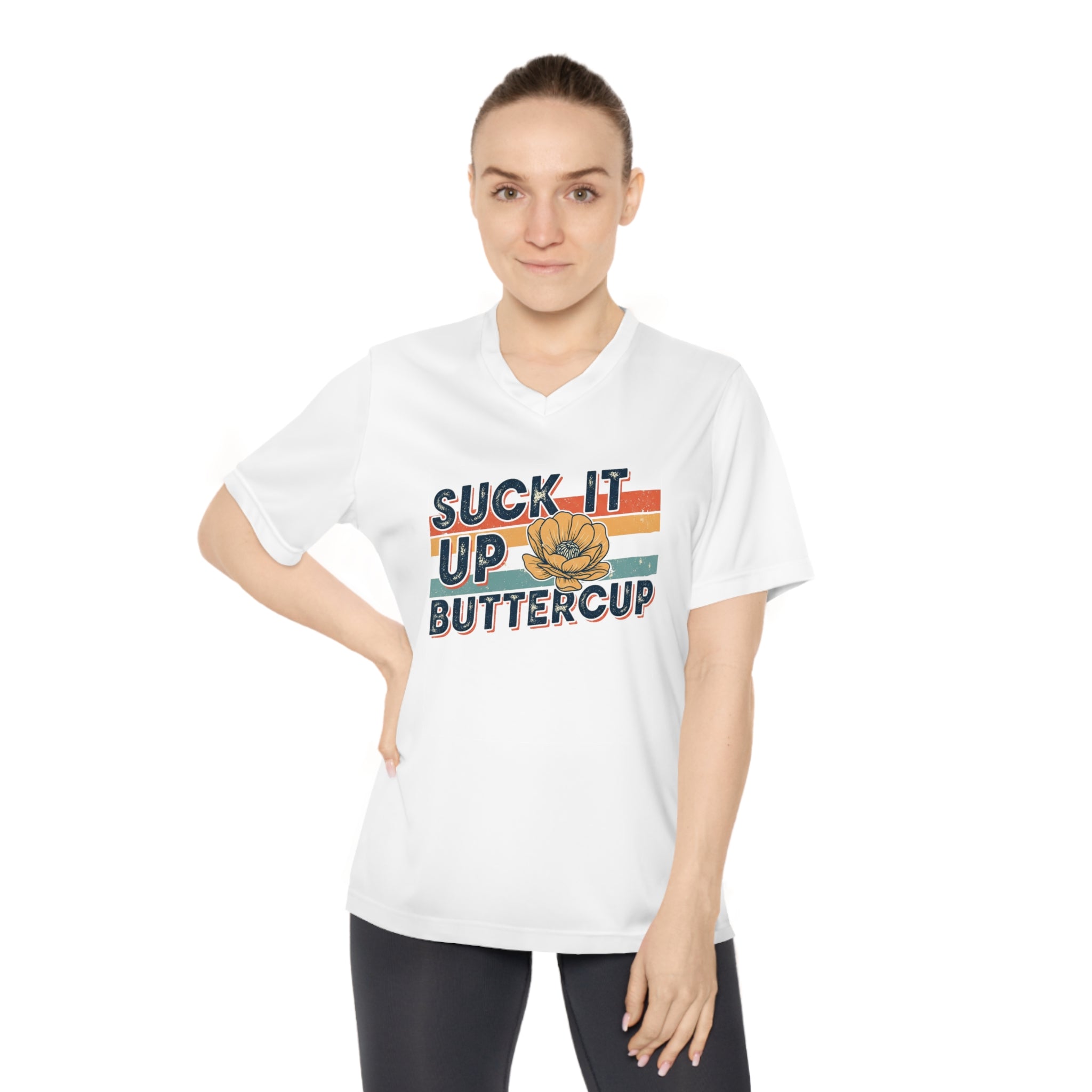 Suck it up Buttercup, Fitness Apparel, Inspirational Gift, Running Top, Casual Wear, Women's Motivational V-Neck T-Shirt
