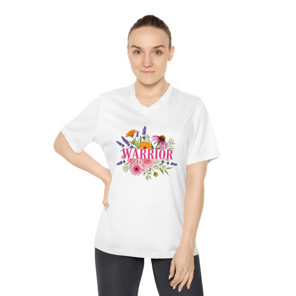 Breast Cancer Warrior Shirt, Women's Performance V-Neck, UPF 40+ Sun Protection Tee, Inspirational Gift for Survivor