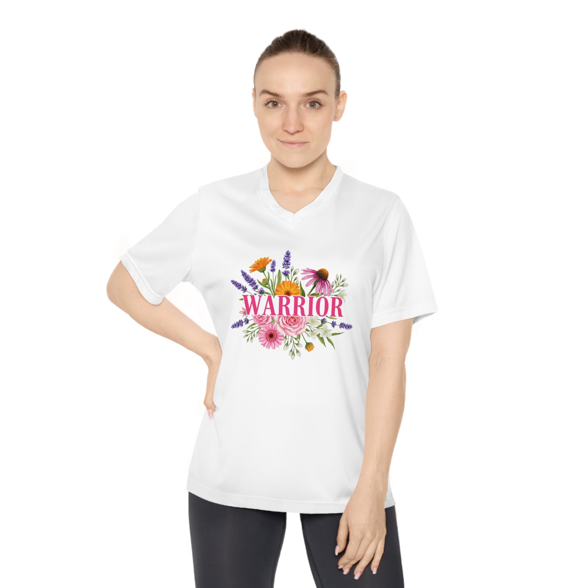 Breast Cancer Warrior Shirt, Women's Performance V-Neck, UPF 40+ Sun Protection Tee, Inspirational Gift for Survivor