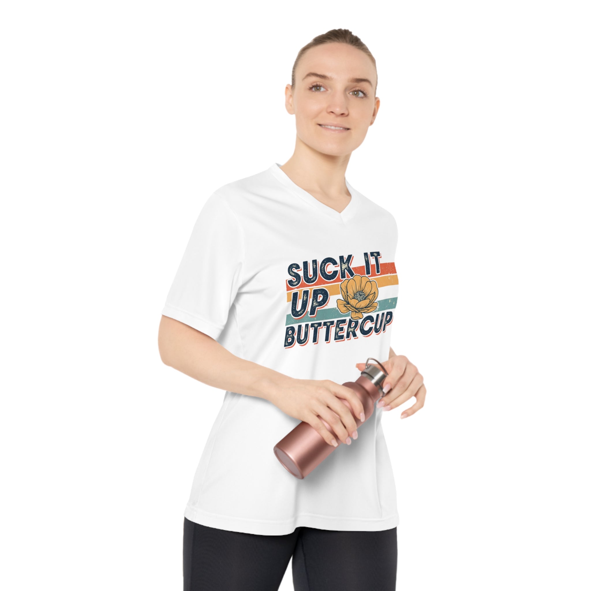 Suck it up Buttercup, Fitness Apparel, Inspirational Gift, Running Top, Casual Wear, Women's Motivational V-Neck T-Shirt