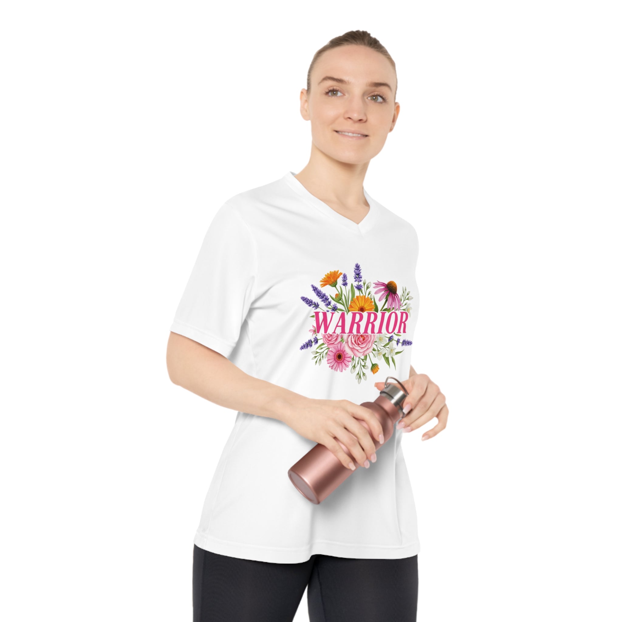 Breast Cancer Warrior Shirt, Women's Performance V-Neck, UPF 40+ Sun Protection Tee, Inspirational Gift for Survivor